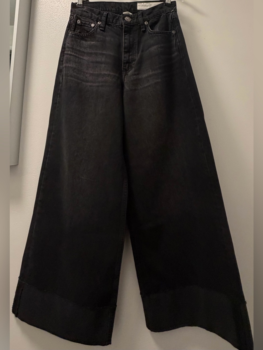 NWT Rag & Bone The Sofie High-Rise Ultra Wide Ankle Jeans Black, 24